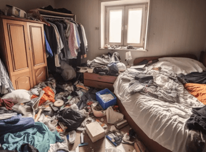 bedroom with severe hoarding and hazardous waste